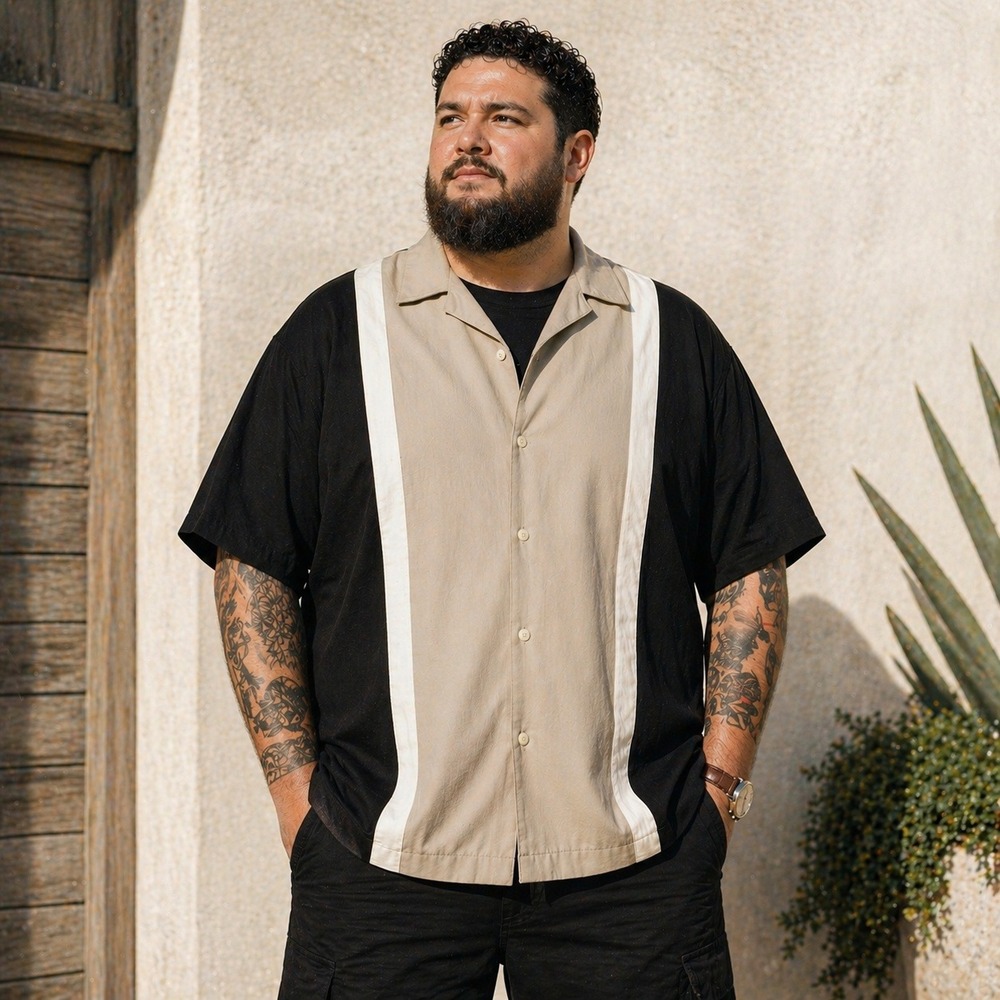 David Taylor Bowling Shirt Three Tone Color Block Retro Camp Vintage 2XLT